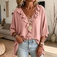 thumbnail image 4 of Setooff Solid Ruffle V Neck Loose Womens Tops, Lightweight Cotton Linen Blend 3/4 Length Sleeve Casual Trendy Womens Shirts, 4 of 7