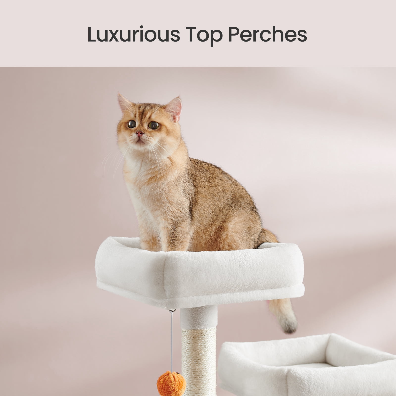 LEDREM 66.1-Inch Multi-Level Cat Tree Tower with 2 Perches, 2 Caves, Hammock & 13 Scratching Posts – Plush Climbing Condo for Indoor Cats, Cream White