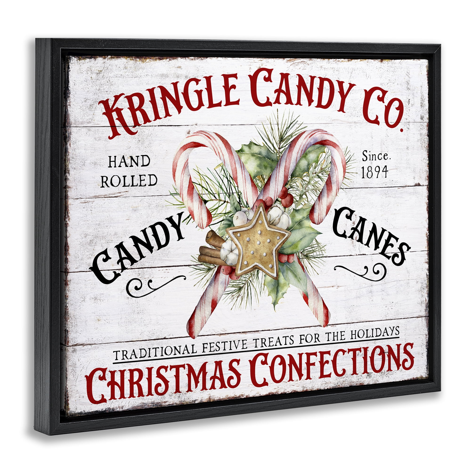 Stupell Industries Fresh Christmas Confections Holiday Painting Black Floater Framed Canvas Art Prints Wall Art, 21 x 17