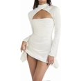 thumbnail image 2 of Women Sexy Halter Strappy Mini Dress Bodycon Low Cut Short Dress Chiffon Vintage S-3XL, 2 of 5