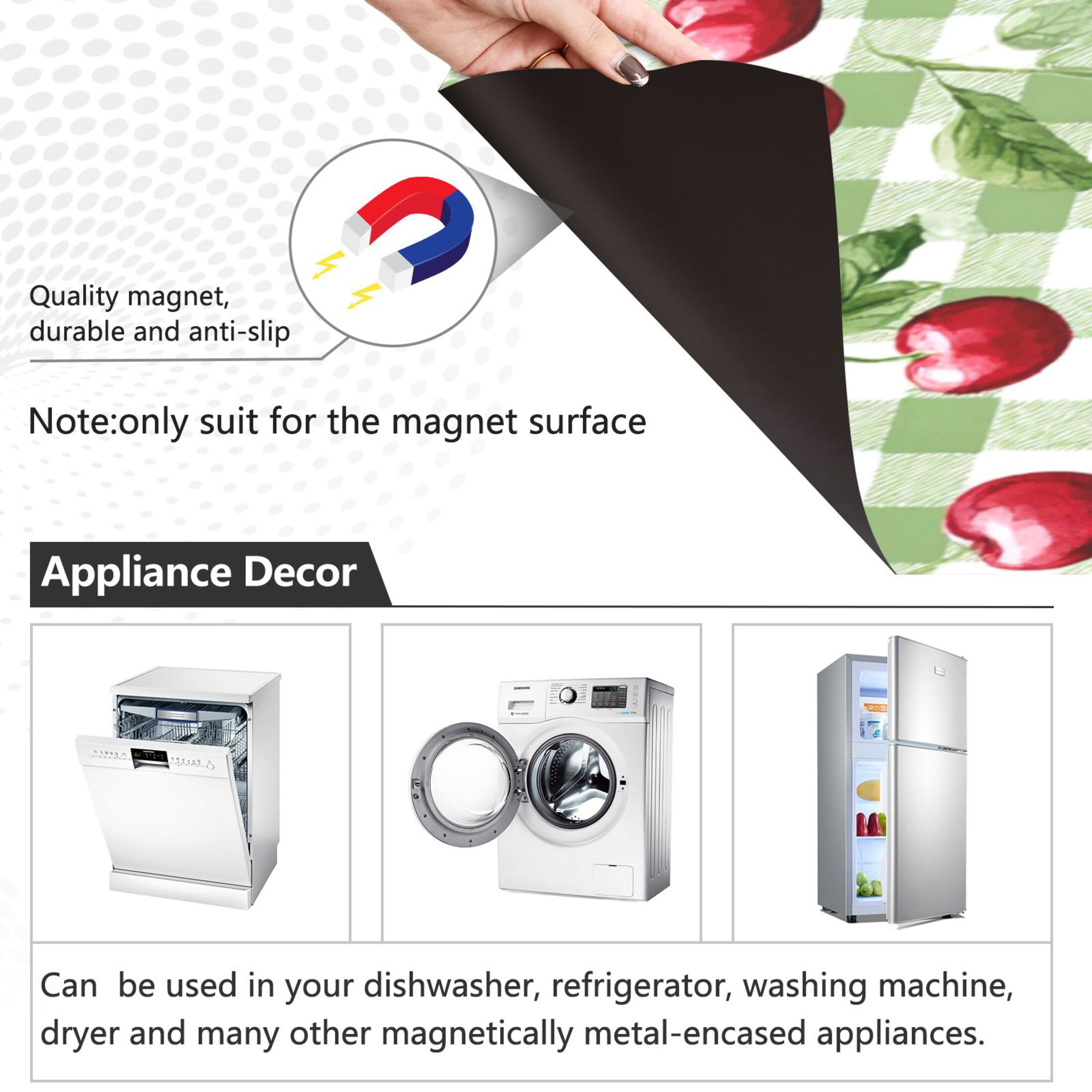 Dishwasher Magnetic Refrigerator Magnet Cover Sticker Home Decorative 23"x26" Pale Green Cherry Painting