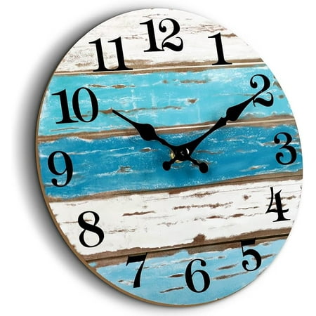 Wall Clock, Silent Non Ticking Battery Operated, Rustic Coastal Country Clock Decorative for Bathroom Kitchen Bedroom