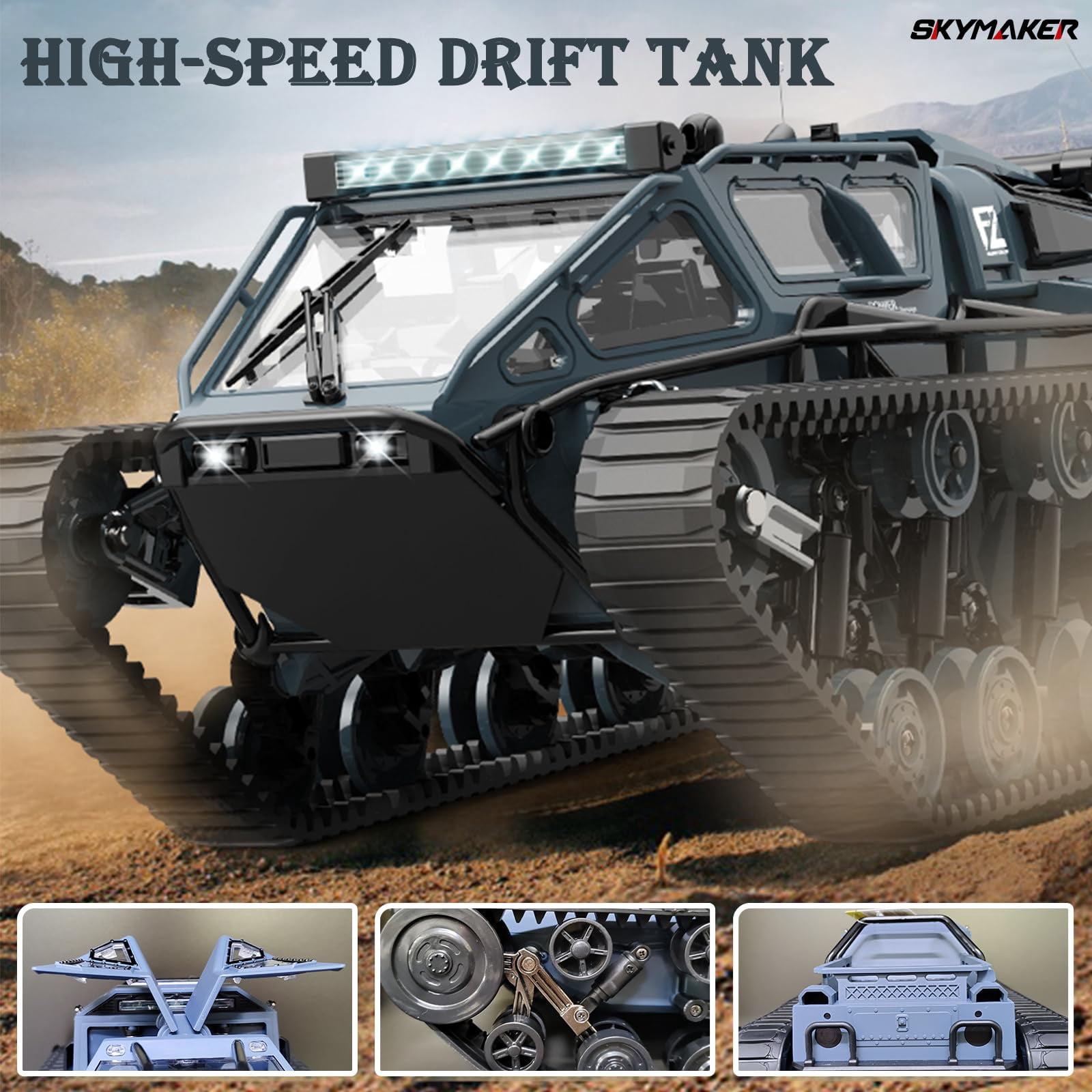 RC Tank Car, 1:12 Remote Control Crawler High Speed Tank, 2.4Ghz RC Rock Crawler Off-Road 4WD with 2 Battery, Military Truck Toy for Adults and Kids