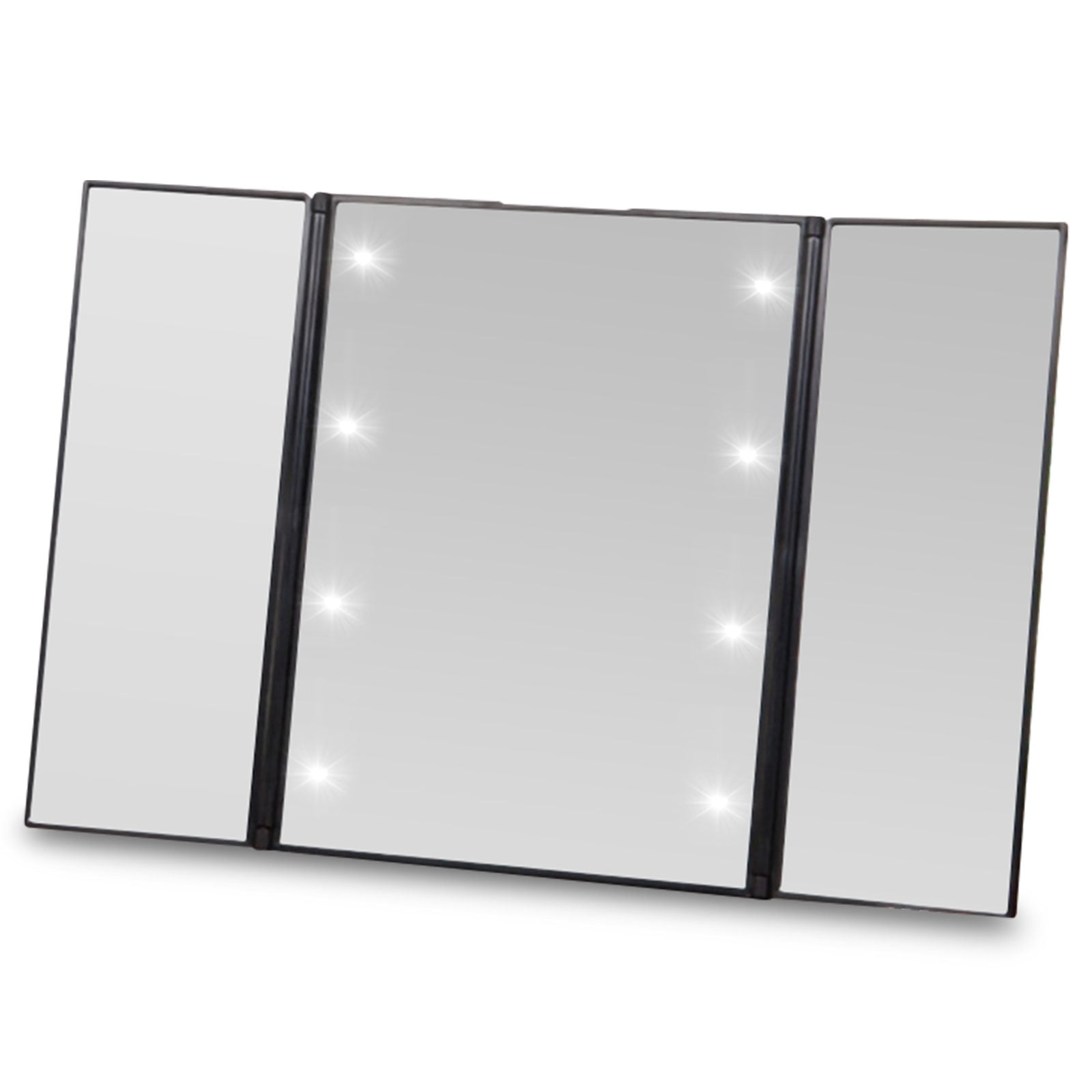 Foldable Tri Sided Lighted Beauty, Square Makeup Mirror With Lights