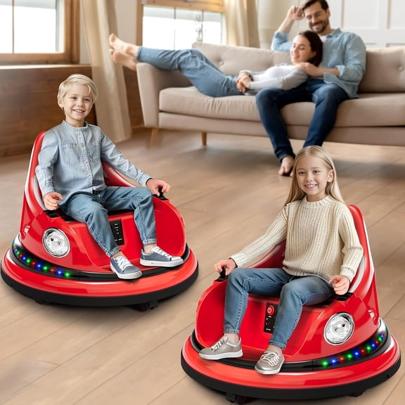 12V Electric Bumper Car Ride-On with Remote Control, 360° Spin, LED Lights, Wireless Music, 5-Point Harness, Anti-Collision Padding, 2-Speed, Battery Powered Vehicle,Red