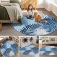 thumbnail image 5 of Round Area Rugs 8Ft, Navy Blue Palm Leaves Washable Rug for Living Room, Bedroom, Great Room, Summer Botanical Tropical Leaf Non Slip Area Rugs Low Pile Carpet for Home Decor, 5 of 8