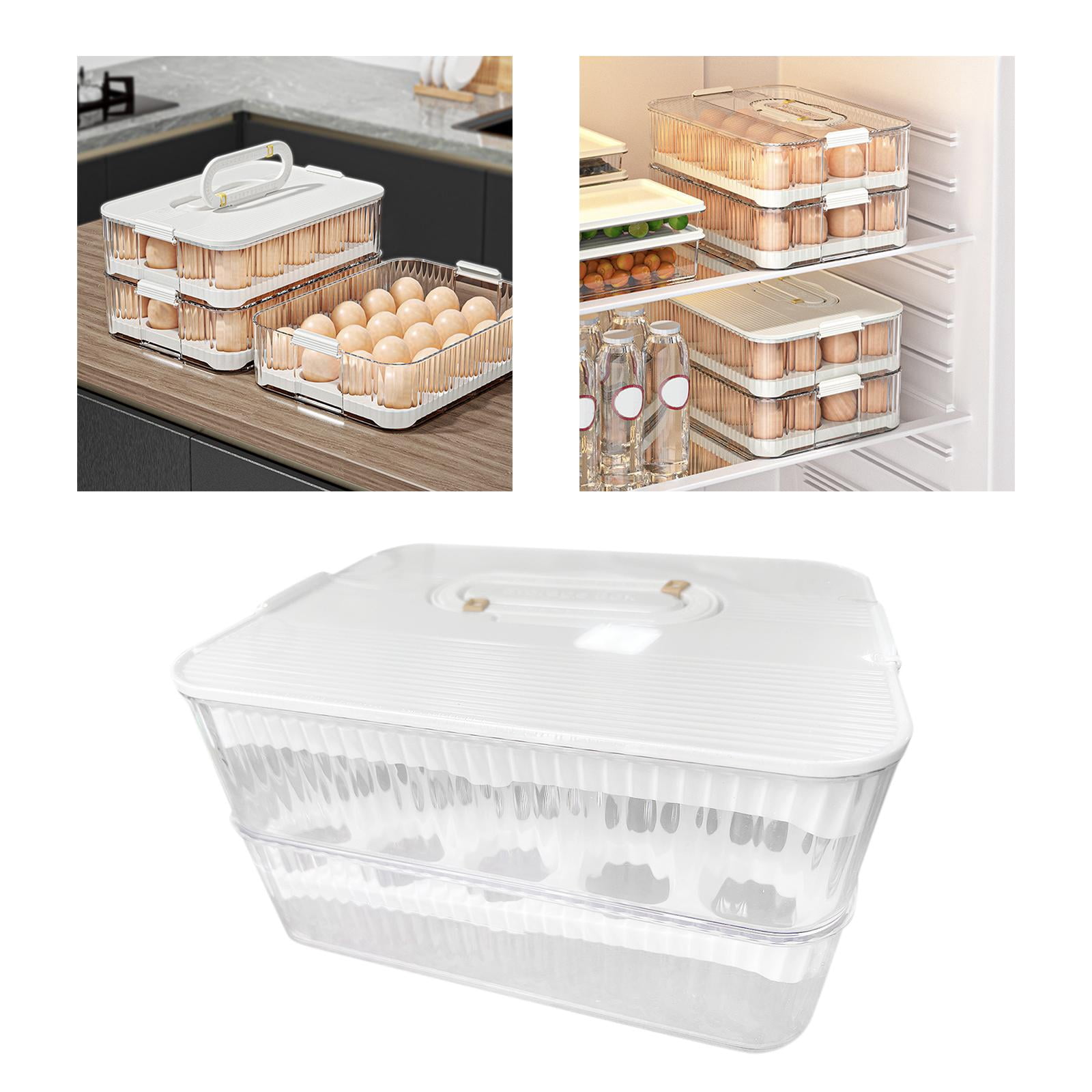 Fiocias Egg Container Freshness Timer Support Stackable Eggs Tray Bins Egg Fresh Storage 2 Layer and white