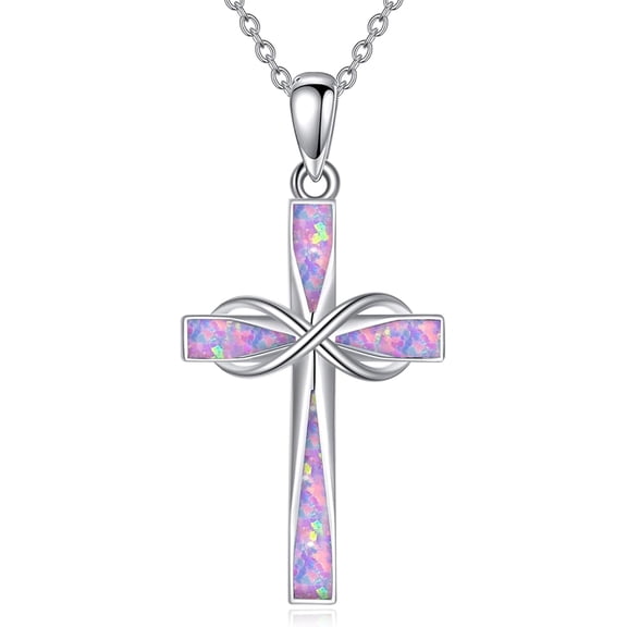 JUSORA Cross Necklace Sterling Silver Turquoise/Opal Cross Pendant Necklace Religious Jewelry Gifts