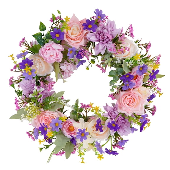 Spring Summer Wreath, 18 Inch Silk Flower Wreath with Realistic Peony Greenery for Front Door, Outdoor Indoor Home Decor
