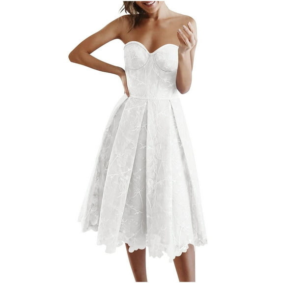 Women's Wedding Guest Dress 2025 lace Embroidered Midi Dress Sweetheart Neck Sleeveless Party Corset Dress