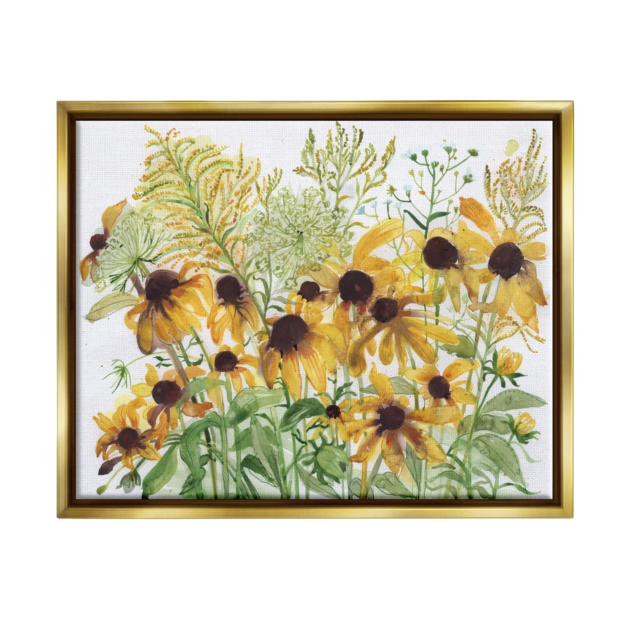 Stupell Industries Layered Yellow Daisy Blooms Wildflower Herb Sprouts Painting Metallic Gold Floating Framed Canvas Print Wall Art, Design by unknown