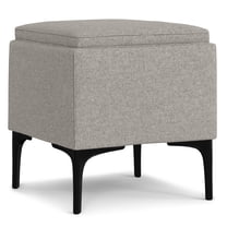 Natasha 18" WD Square Storage Ottoman with Tray in Cloud Gray Polyester Linen