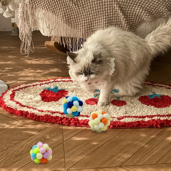 Cat Toy Balls, 2 Inch Soft Pom Pom Ball Plush Interactive Balls for Cat Fuzzy Kitten Interactive Playing Quiet Toy for Cats Pet,Blue
