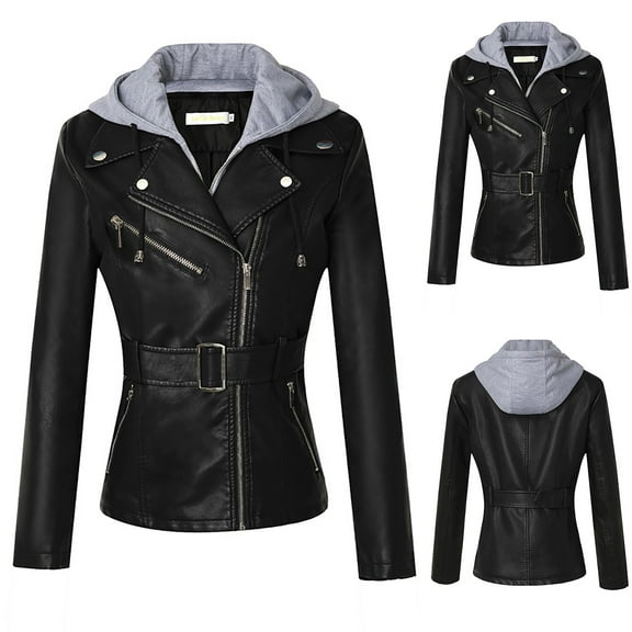 Babysbule New Womens Winter Coats Women's Leather Long Sleeved Short Lapel Jacket Jacket Jacket