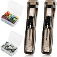 thumbnail image 1 of Portable Binder Clip Stapler, Includes 100 Reusable Clips, Handheld Paper Clam Clip Dispenser Large Size, Mini Push Stapler Clamp Staplers for Desktop Document Home School Desk Office(Black*2), 1 of 8