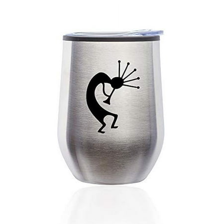 

Stemless Wine Tumbler Coffee Travel Mug Glass with Lid Kokopelli (Silver)