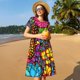thumbnail image 4 of Fotbe Butterfly Garden Vestido Largo de Moda para Mujer, Vestido Tipo Camiseta con Manga Corta y Estilo Casual a Rayas y Bloques de Color, 4 of 6