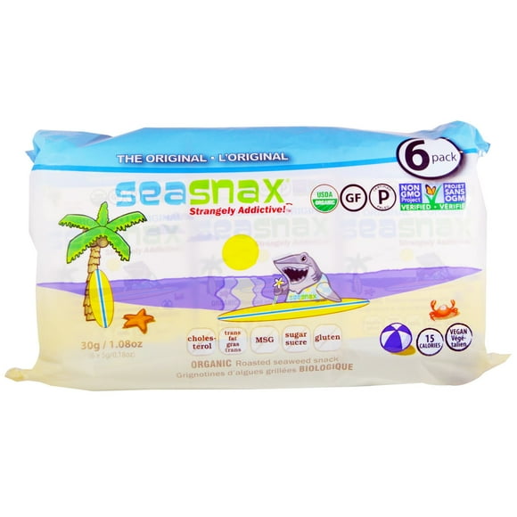 SEASNAX Organic Olive Oil Seaweed Snack, 0.18 OZ (Pack of 6)