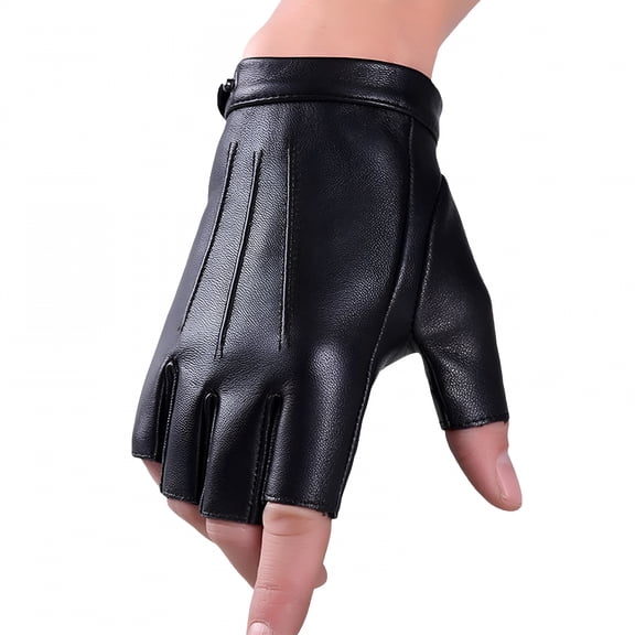 TELOLY Fingerless Driving Gloves Pu Leather Outdoor Sport Halloween Half Finger Glove for Men Women Teens Gloves Mittens Black