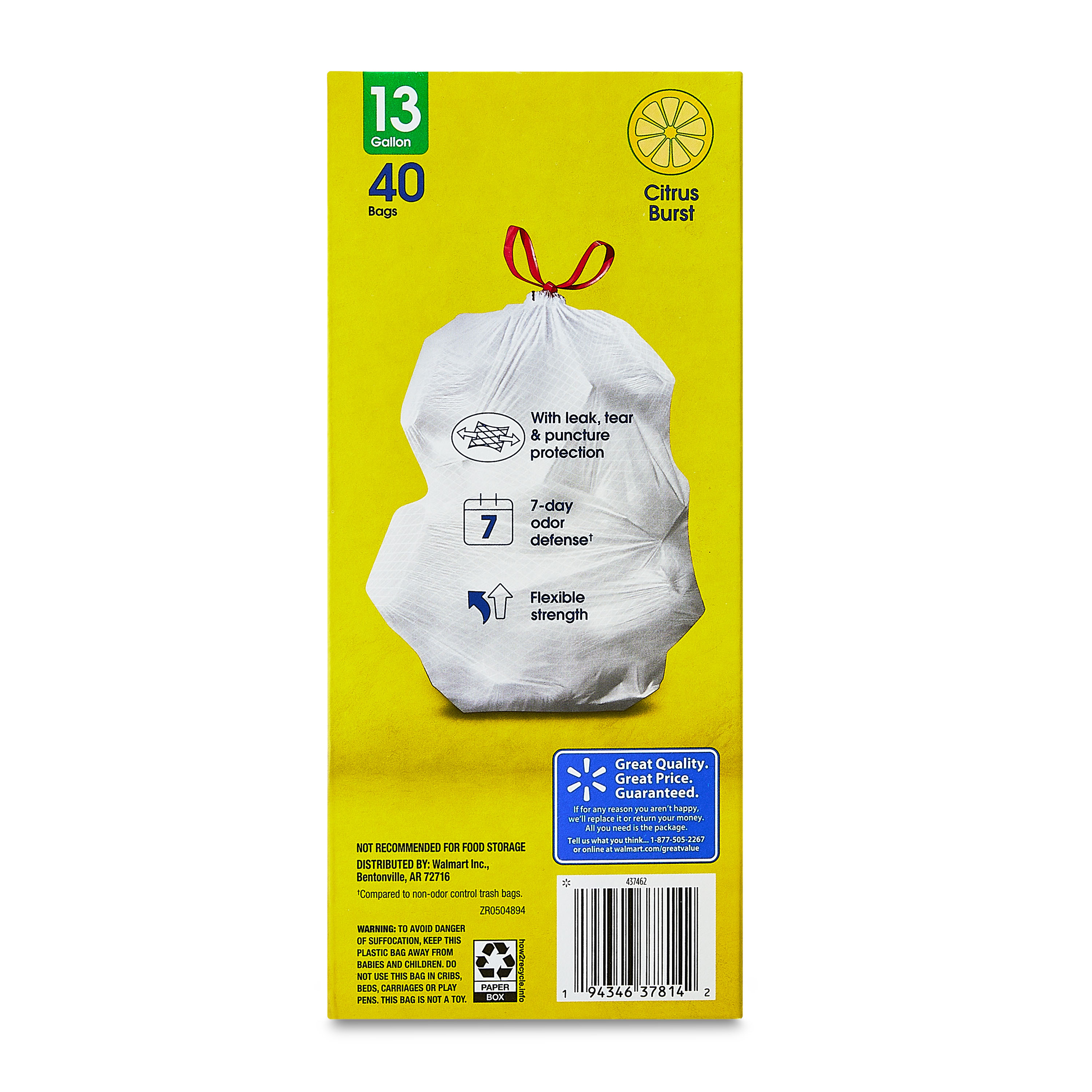 Great Value Strong Flex 13 Gallon Trash Bags, Citrus Burst, 40 Count photo 7