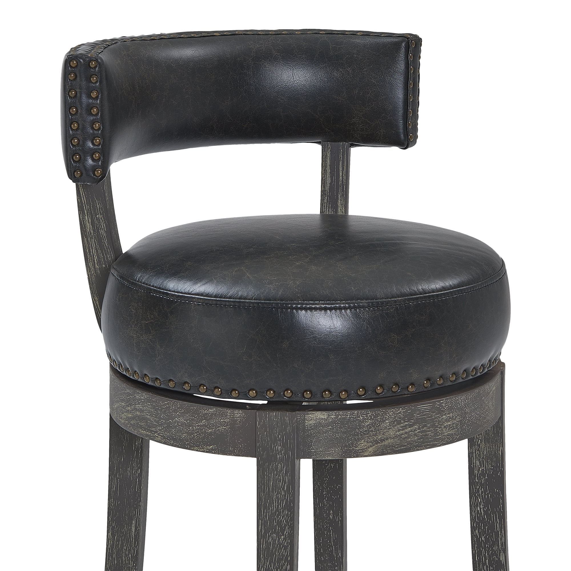 Flint 26" Counter Wood Swivel Height Barstool in American Grey Finish with Onyx Faux Leather