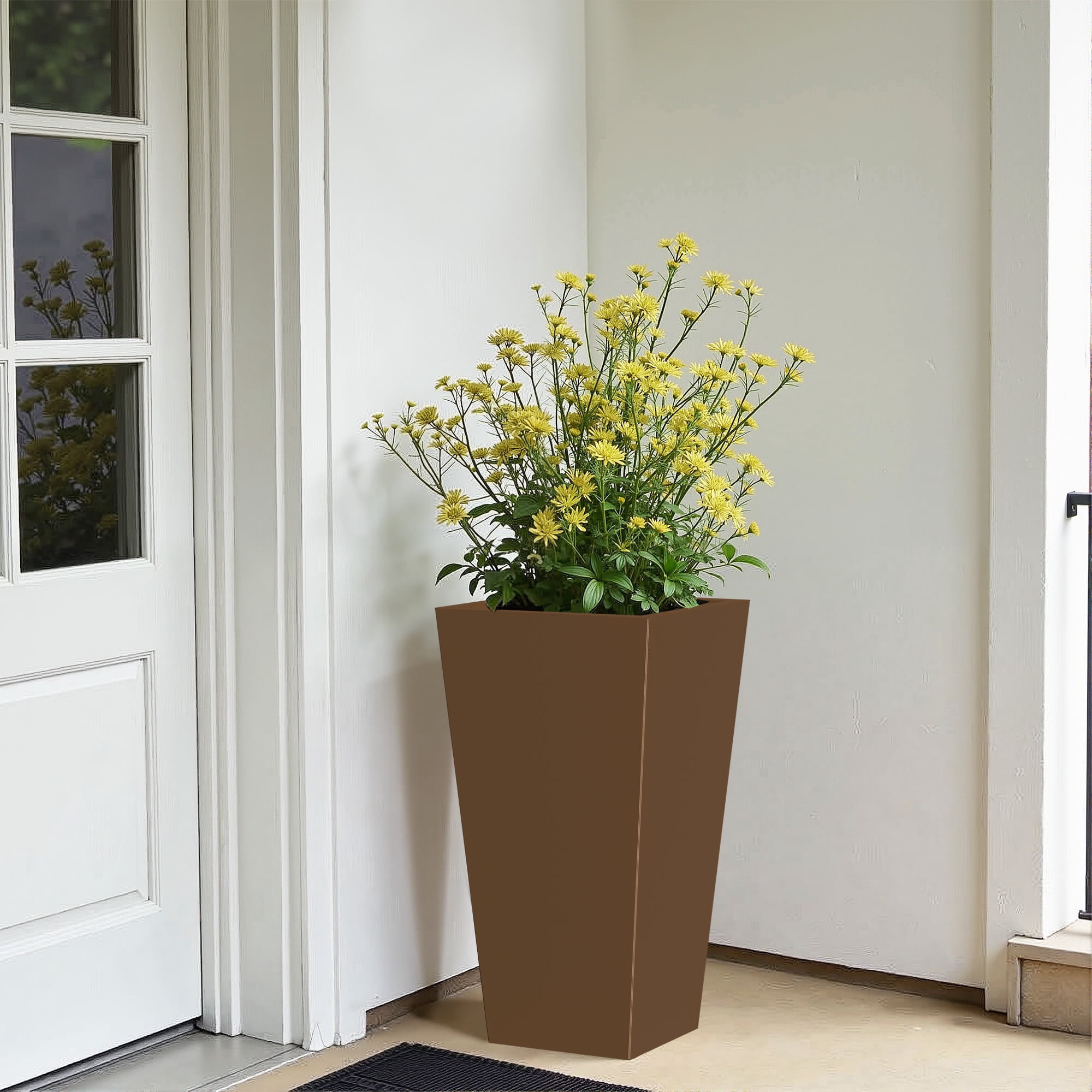 MAYEERTY 28*15*15" Brown Modern Metal Cone Planter with Inner Shelf for Outdoor Gardening, Patio & Balcony