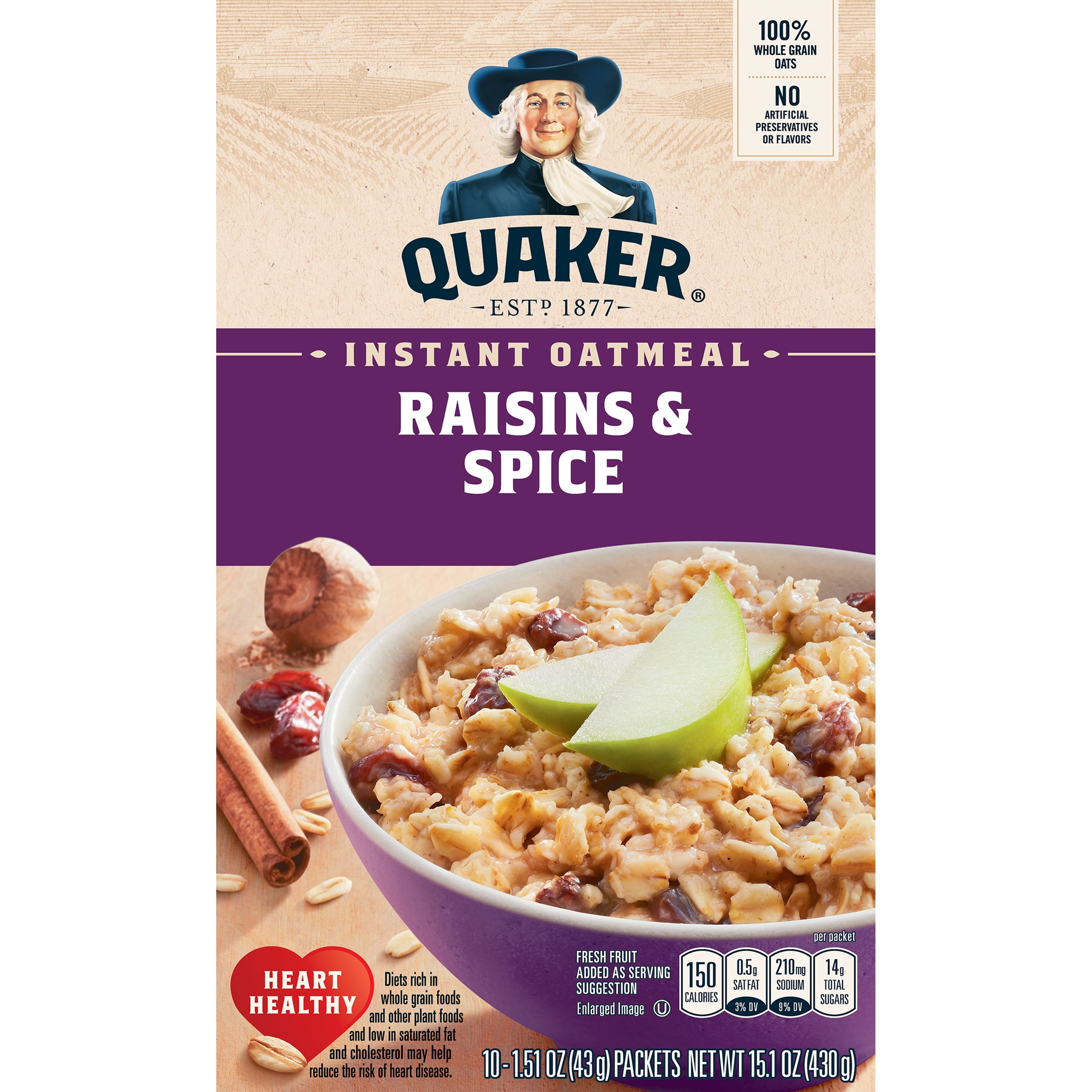 Quaker Instant Oatmeal Raisins & Spice 1.51 oz 10 Packets