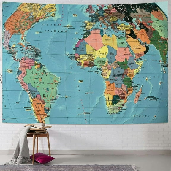 Autua World Map Countries Major Cities Tapestry Wall Hanging Unique Style for Home Wall Decor Art Living Room Bedroom Dorm Apartment Farmhouse 40x30inch