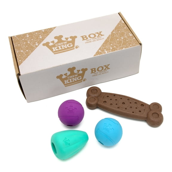 Chew King Dog Toy Box Medium- Durable Fetch Balls, Treater and Chewing Toy Collection