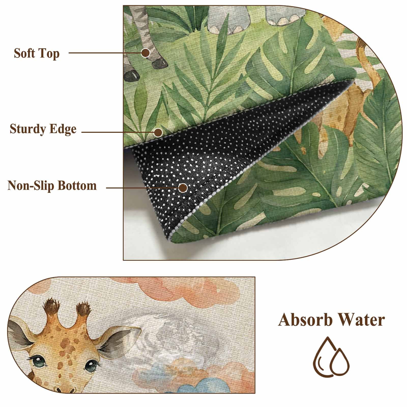 Cute Animals Area Rugs 6'x9', Washable Small Throw Rugs for Kitchen Dining room, Rustic Summer Botanical Palm Leaves Indoor Outdoor Rug Non-Slip Low Pile Carpet Runner Reversible Floor Mats