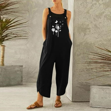 

Yuwegr Jumpsuits For Women Summer Button Rompers Dressy Stretchy Loose Jumpsuit With Pocket Casual Bodysuit Black XL