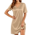 thumbnail image 3 of Frostluinai Satin Nightgowns for Women Silk Short Sleeve Nightshirt Silky T Shirt Night Gown V Neck Mini Sleepdress Loose Sleepwear S-XXL, 3 of 10