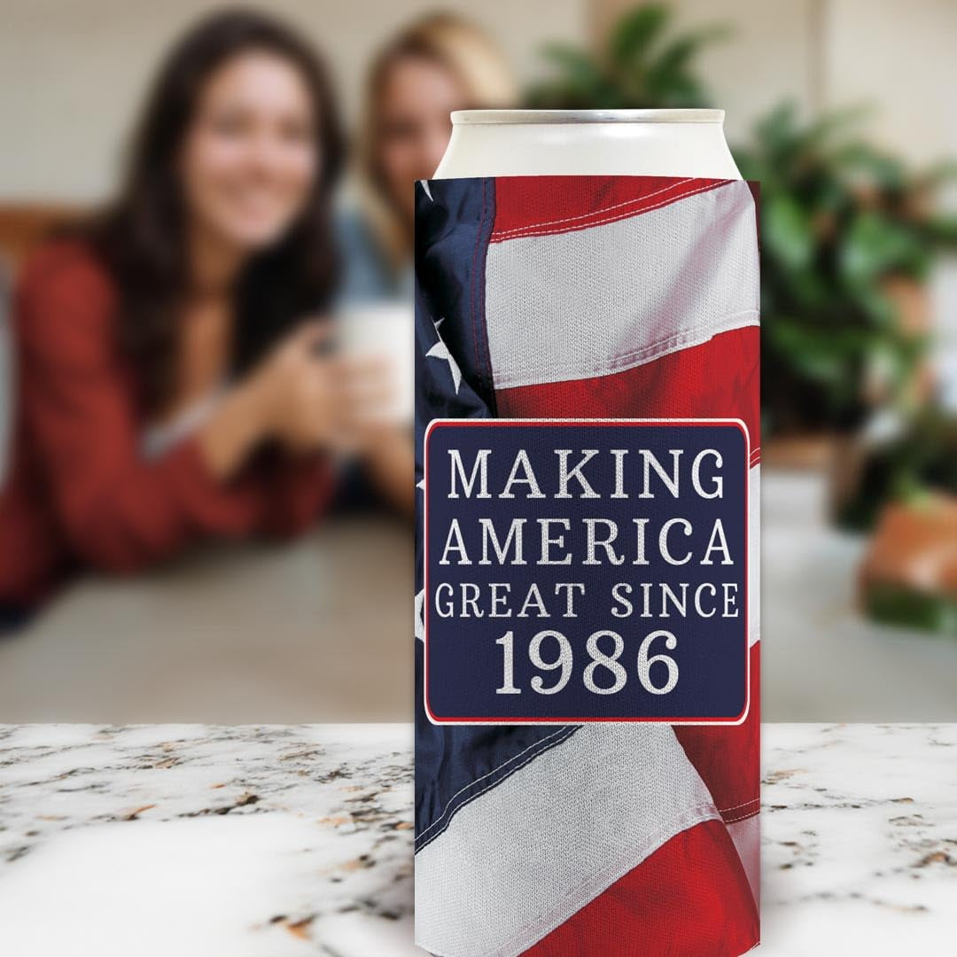 40th Birthday Coolie Making America Great Since 1986 12-Pack Ultra Slim Can Thermocoolers