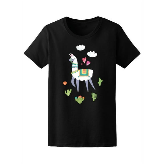 Colorful Cartoon Llama Alpaca T-Shirt Women -Image by Shutterstock, Female x-Large
