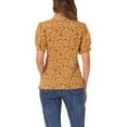 thumbnail image 3 of INSPIRE CHIC Women's Peter Pan Collar Blouse Floral Puff Short Sleeve Contrast Trim Cotton Button Down Top M Yellow, 3 of 6