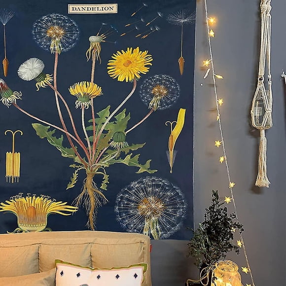 Wall Decor Blue, 95*73cm Butterfly Dandelion Plant Tapestry Wall Hanging - Wild Flower Floral Plant Tapestry Identification Reference Chart