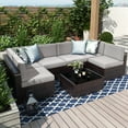 thumbnail image 2 of 7 Piece Patio Furniture Sets, Outdoor Sectional Patio Conversation Set Wicker Rattan Sofa Chair Set with Cushion and Glass Table, 2 of 6