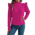 thumbnail image 3 of Womens Sweaters Sweater for Women Crewneck Ruffle Long Sleeve Solid Color Loose Pullover Top Winter 2025 Rose Red S, 3 of 9