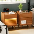 thumbnail image 2 of GUNAITO Nightstand with Charging Station Bedside Table with LED Light Wood Nightstand with Drawers End Table for Small Space Caramel 2pcs, 2 of 12