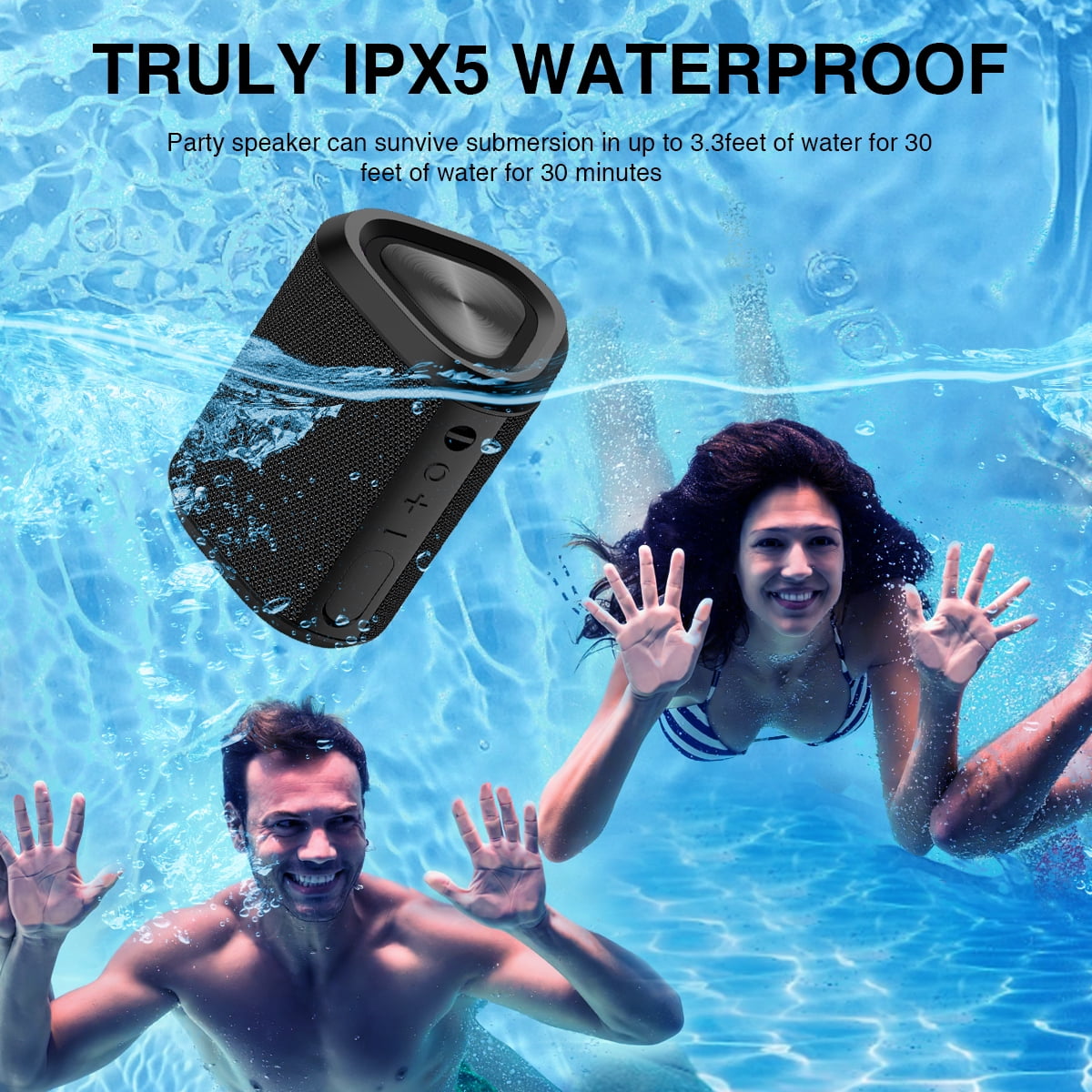 Outdoor Indoor LOUD Bluetooth Speaker, 24H Playtime, IPX7 Waterproof, 100ft Range, Stereo Bass  (图3)