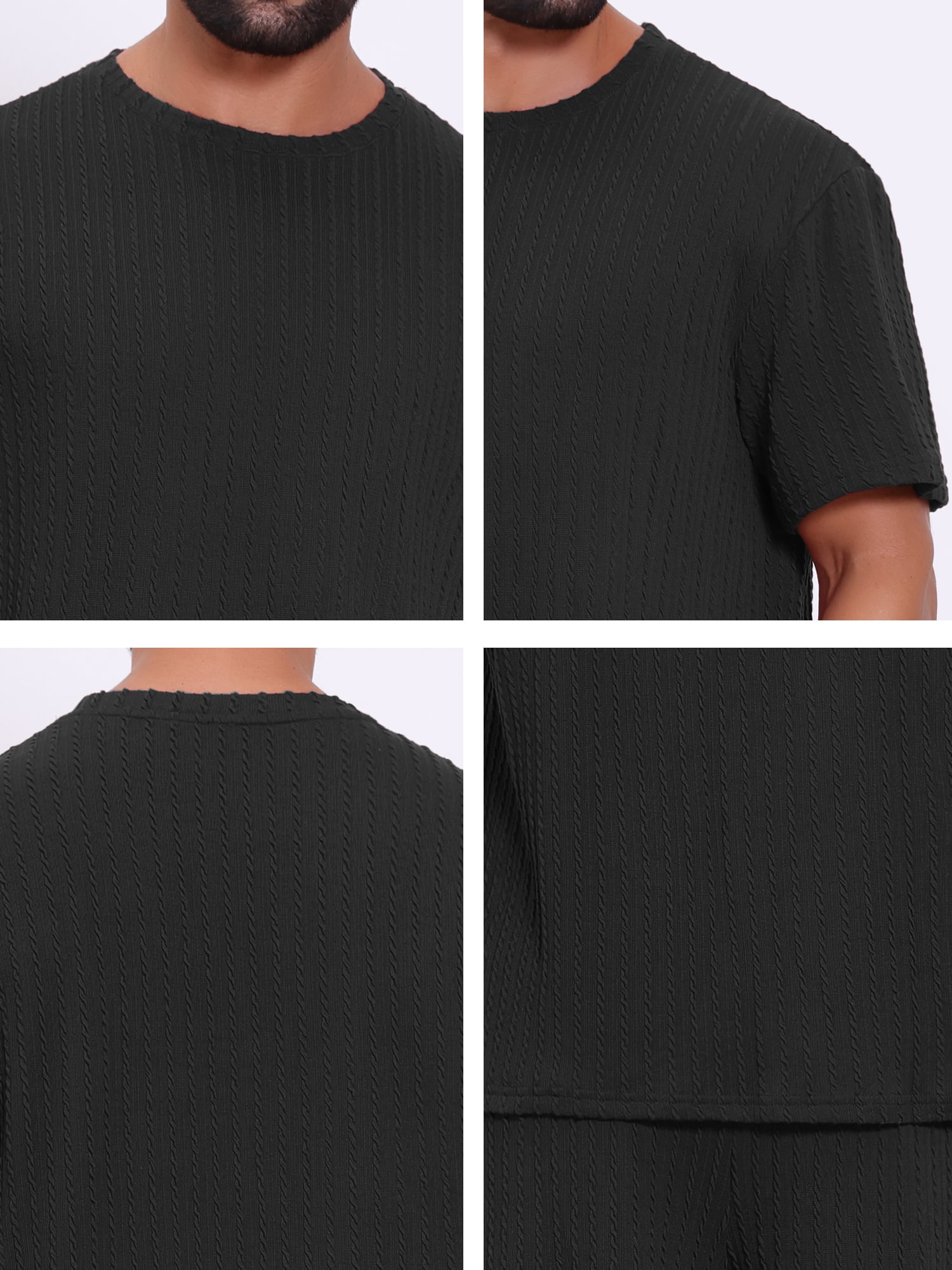 DARING DIVA Men's 2 Pieces Texture Crew Neck Shirt Top and Shorts Outfits 3XL Black