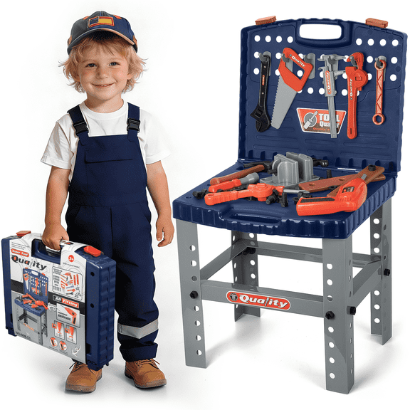 XUEYU Kids Tool Bench Set Toy with Electric Drill and Realistic Tool, Pretend Play Construction Workbench Toys for Toddlers, Build a Kids Tool Workshop Set for Boys and Girls