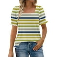 thumbnail image 6 of Tops for Women Summer Casual Ruffle Trim Sleeve Square Neck T-Shirts, Striped Printed Loose Fit Blouse, Stylish and Comfortable Short Sleeve Top, Limited Time Off, 6 of 6