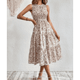 thumbnail image 4 of Women's Summer Dresses 2025 Wrap Ruffle Crew Neck Sleeveless Floral Midi Flowy Dress, 4 of 5