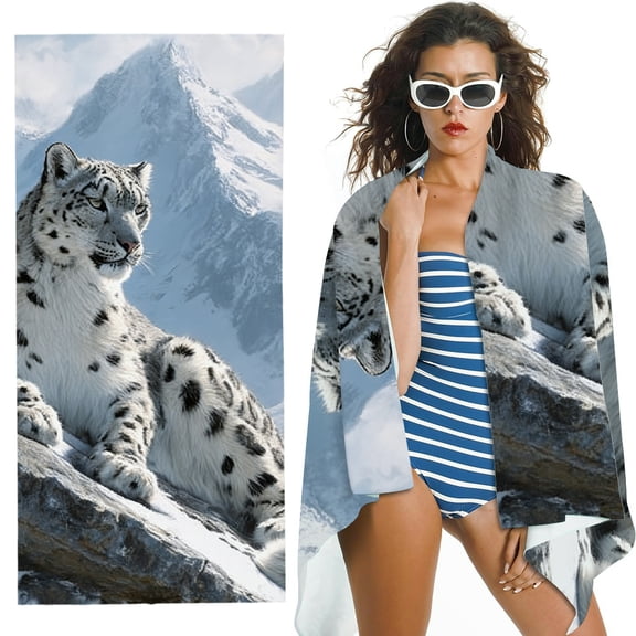 RKSupls Snow Leopard Microfiber Beach Towel, Extra Large Quick Dry Lightweight Absorbent Towel for Travel Swimming Camping, Soft Super Absorbent- 30x60 in