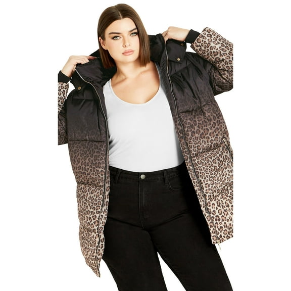 Avenue Women's Plus Size Indi Print Puffer Jacket