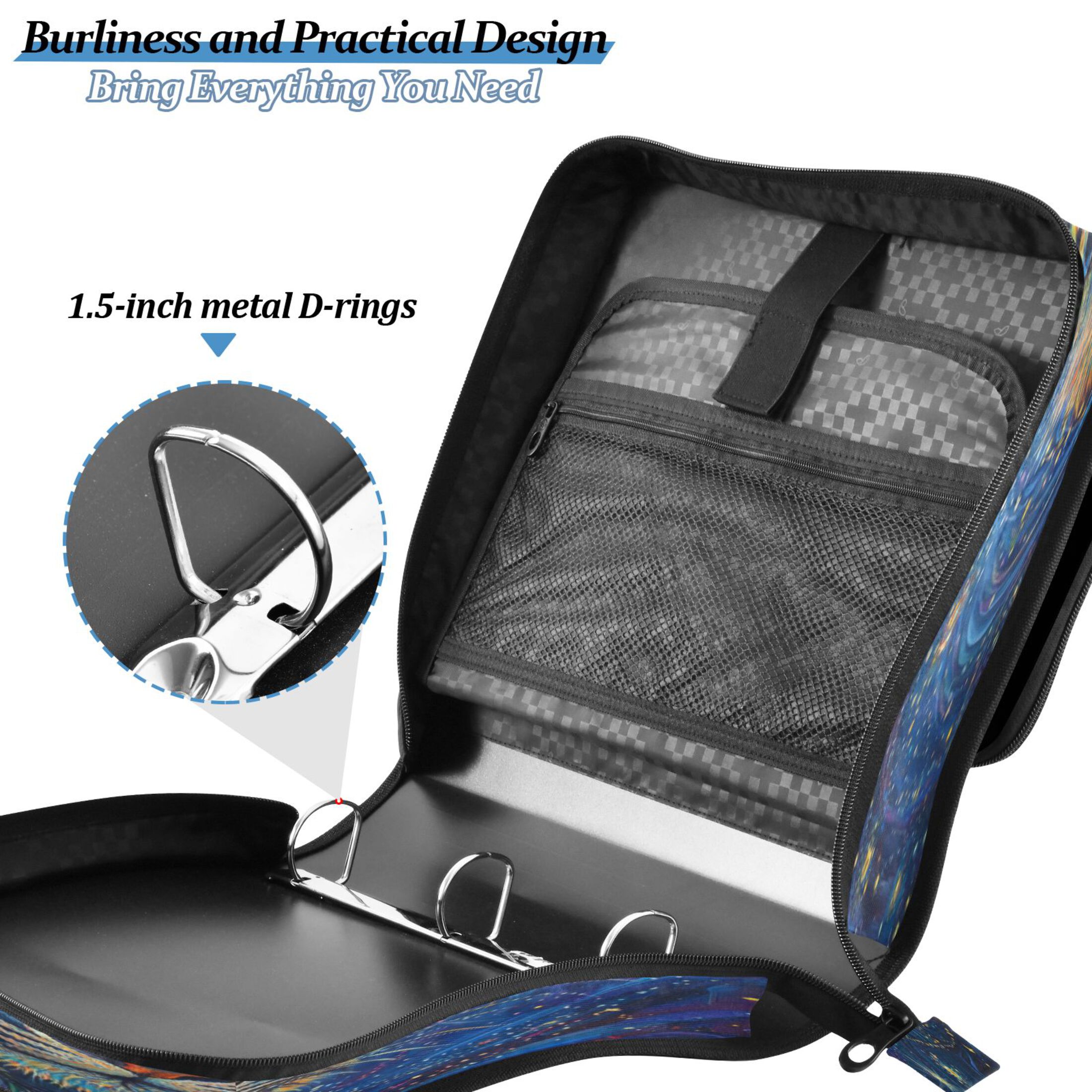YAZAOO Zipper Binder trapper keeper Documents Organized Design Starlit Predator Printed
