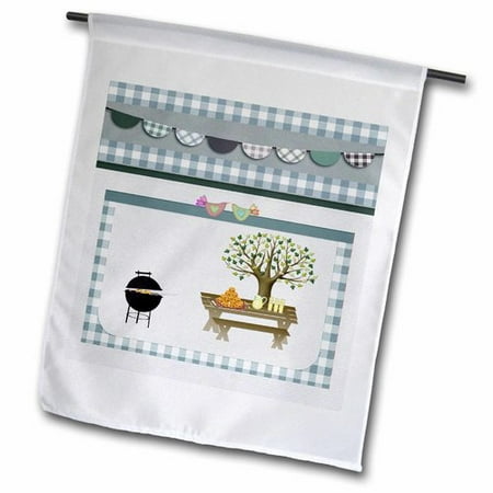 3dRose Barbeque Pit  Picnic Table with Platter and Aid  Gingham Polyester 1 6   x 1  Garden Flag