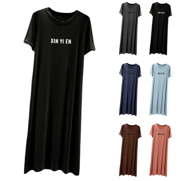 Bovxnpu Nightgowns for Women Short Sleeve Sleepshirt Loungewear Cotton Crew Neck Short Sleeve Nightgown Home Wear Sleepwear