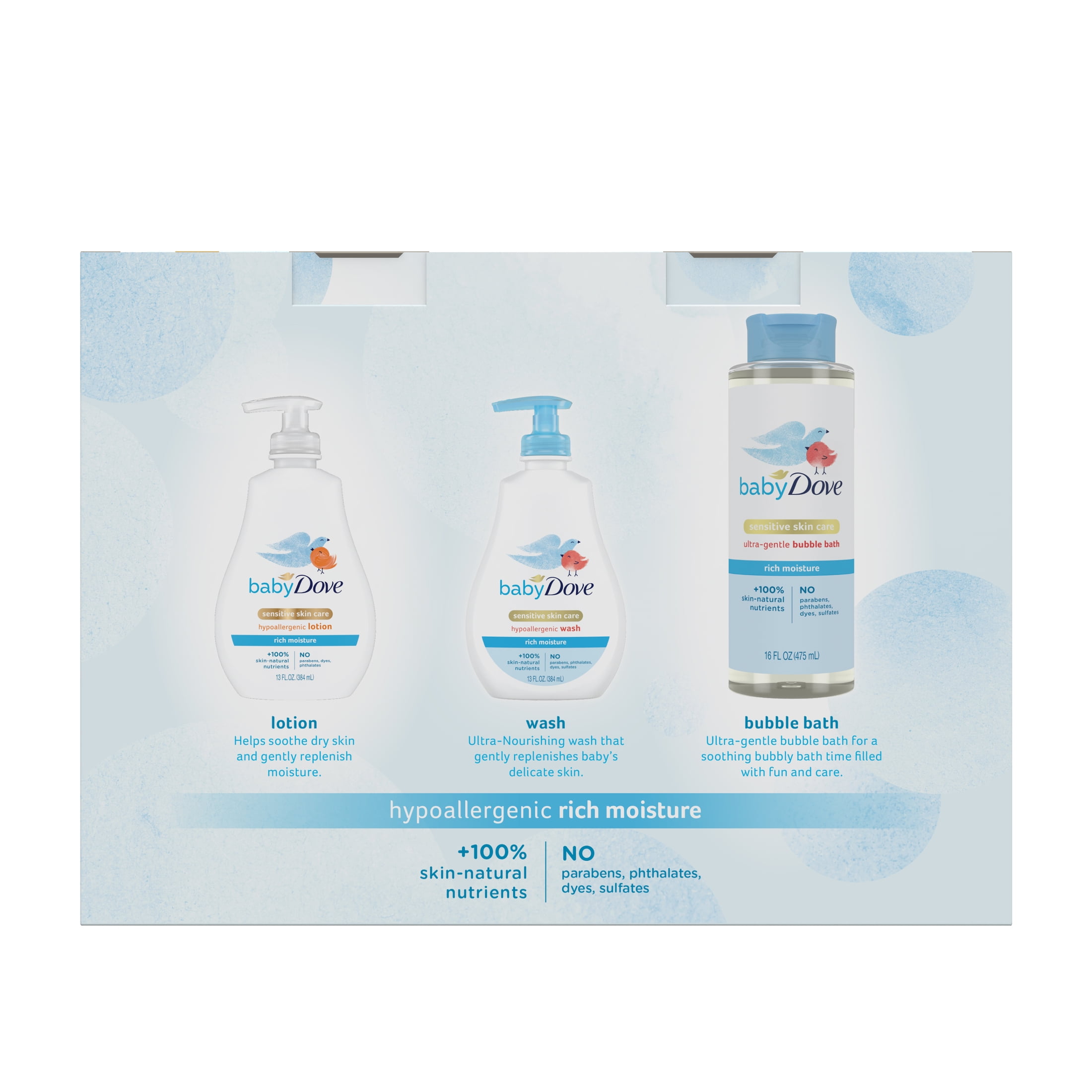 Baby Dove Hypoallergenic Wash & Lotion and Ultra-Gentle Bubble Bath Gift Pack Rich Moisture Sensitive Skin, 3 Count